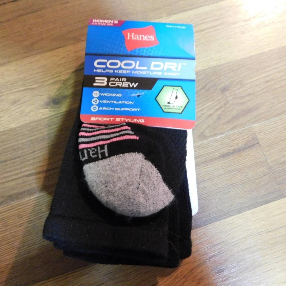 Hanes Cool Dri 3 pr. Crew Women's 5-9